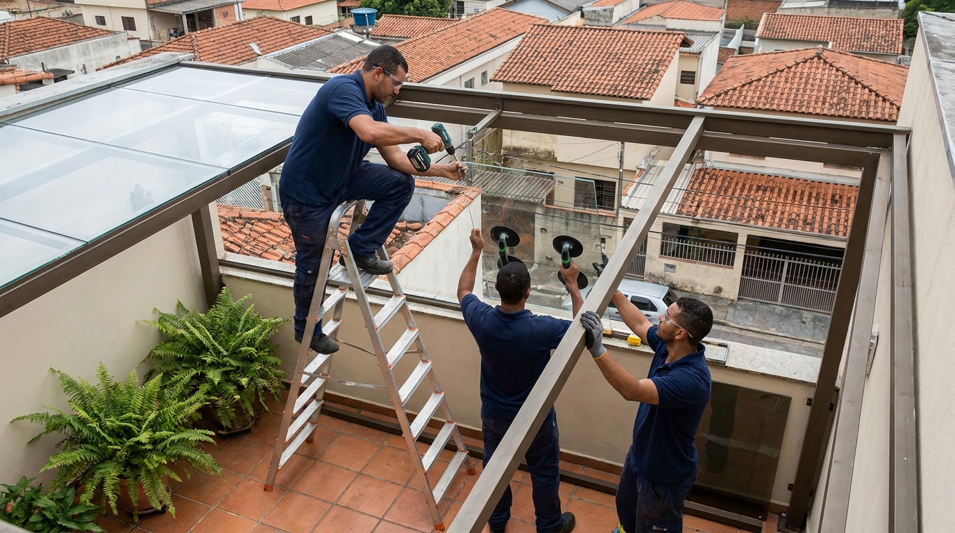 Cobertura de vidro em terraço com telhados em São José do Rio Preto-SP