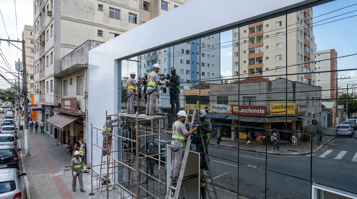 Fachada espelhada em esquina em São José do Rio Preto-SP